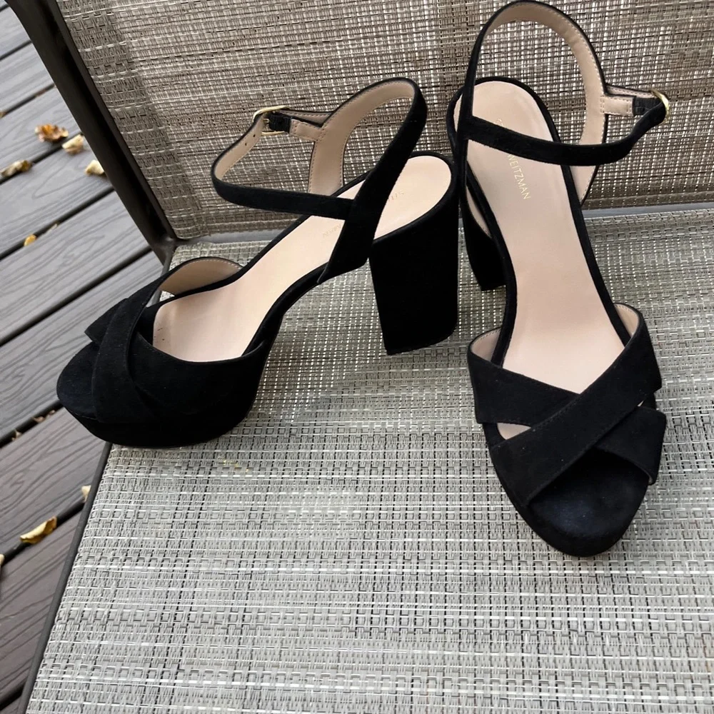 STUART WIETZMAN LADIES BLACK SUEDE IVONA SHOES-9.5M - Picture 10 of 12